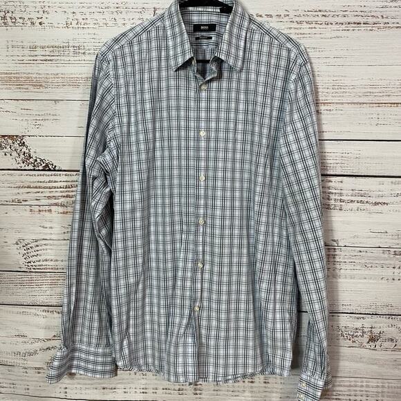 HUGO BOSS SIZE NECK 16 REGULAR FIT PLAID BUTTON DOWN SHIRT - Picture 1 of 5